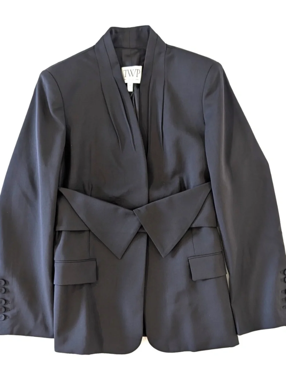 TWP After Five Collarless Blazer Black Virgin Wool Silk Lining Sz M NWT $1295 - Picture 3 of 12